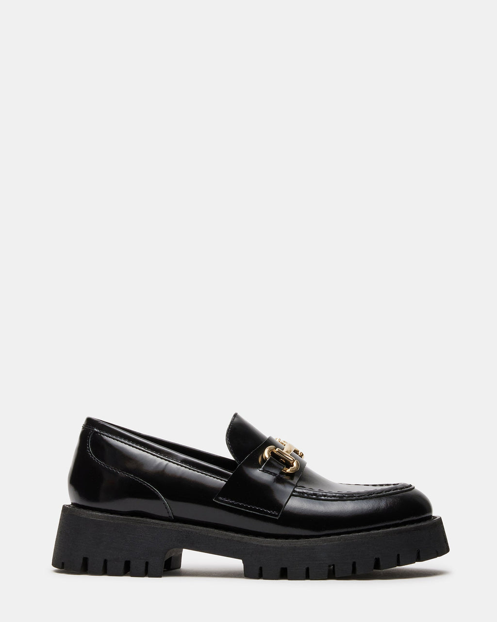 LANDO Black Leather Lug Women's Loafer | Steve Madden