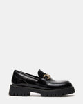 LANDO Black Leather Lug Women's Loafer | Steve Madden