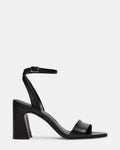 LARAH Black Leather Rounded Toe Block Heel Women's Heel | Steve Madden