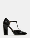 MALCOLM Black Patent T-Strap Block Heel Women's Heel | Steve Madden
