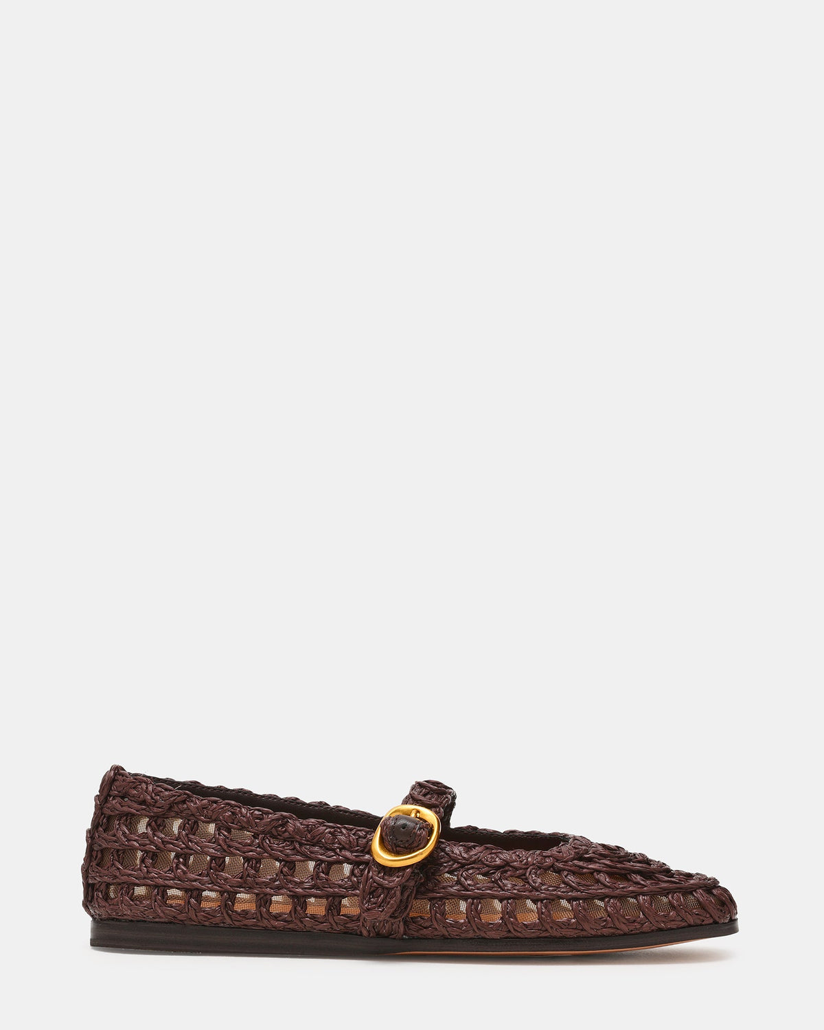 MELODY Brown Raffia Mary Jane Woven Buckle Round-Toe Women's Flat | Steve Madden