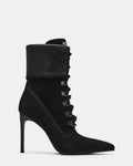 MORALS Black Nubuck Pointed-Toe Lace-Up Women's Ankle Boot | Steve Madden