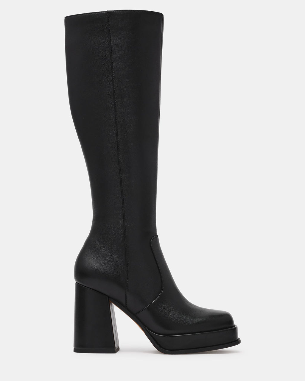ODELIA Black Leather Square-Toe Knee-High Platform Women's Boot | Steve Madden
