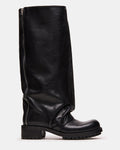 PENNY Black Leather Slouchy Fold-Over Knee-High Women's Boot | Steve Madden