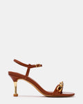RIVENA Cognac Leather Gold Detail Women's Heel | Steve Madden