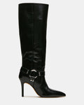 TALIS Black Leather Pointed-Toe Knee-High Stiletto Women's Boot | Steve Madden
