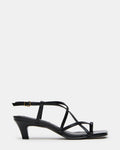 TRIANA Black Leather Strappy Square-Toe Thong Women's Kitten Heel | Steve Madden