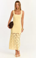 Sabrina Midi Dress - Scoop Neck Laser Cut Dress in Lemon