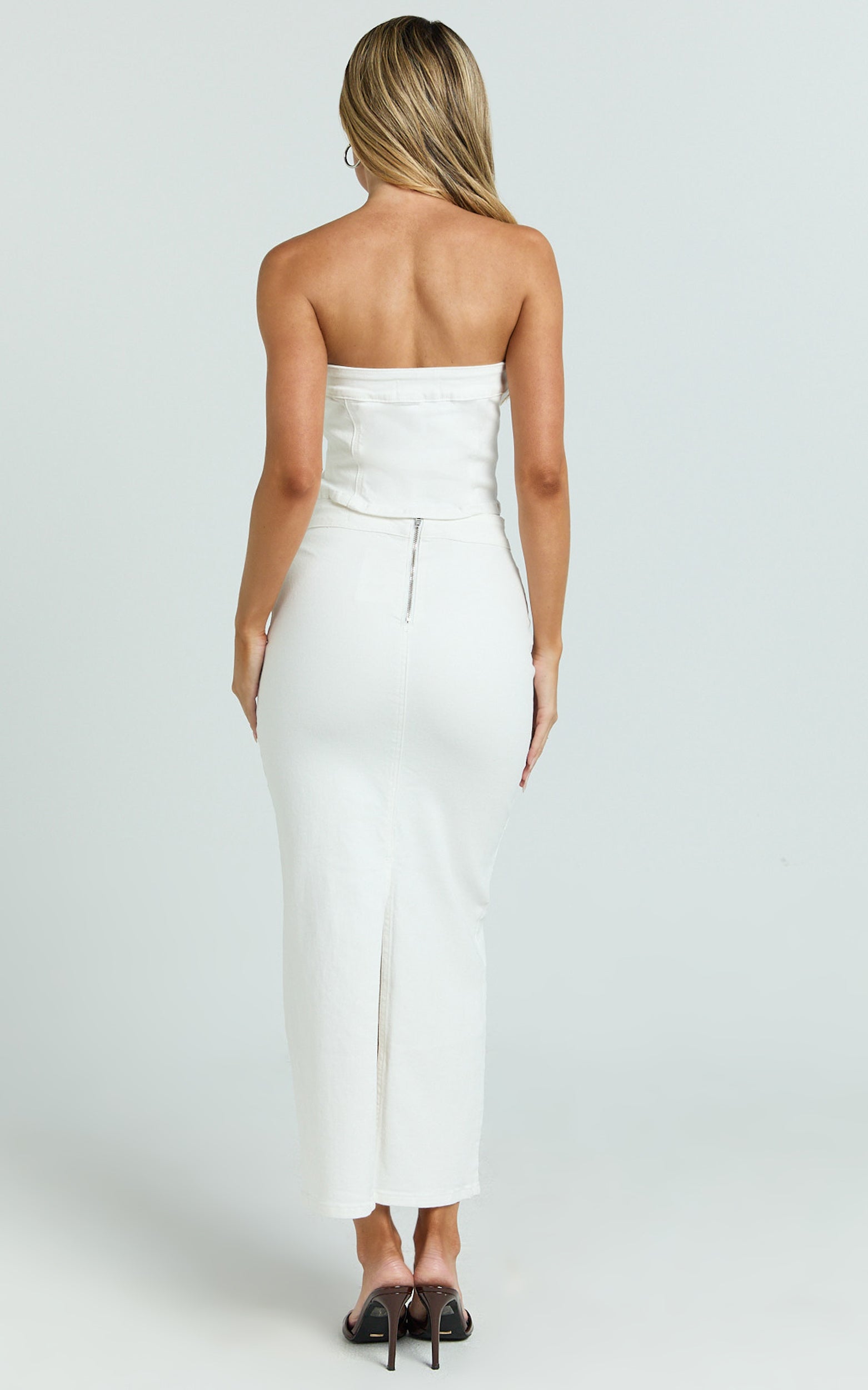 Sahara Maxi Skirt - Mid Waist Denim Maxi Skirt in Ecru