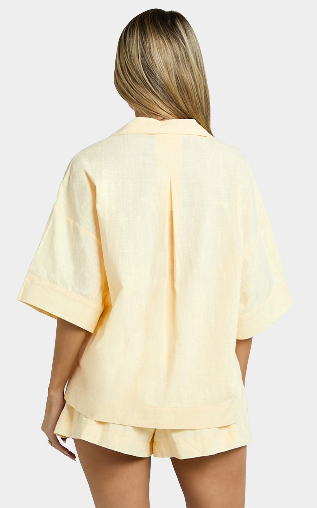 Saina Two Piece Set - Button Through Shirt and Drawstring Shorts Set in Butter Lemon