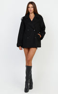 Saskia Coat - Double Breasted Short Wool Like Coat in Black