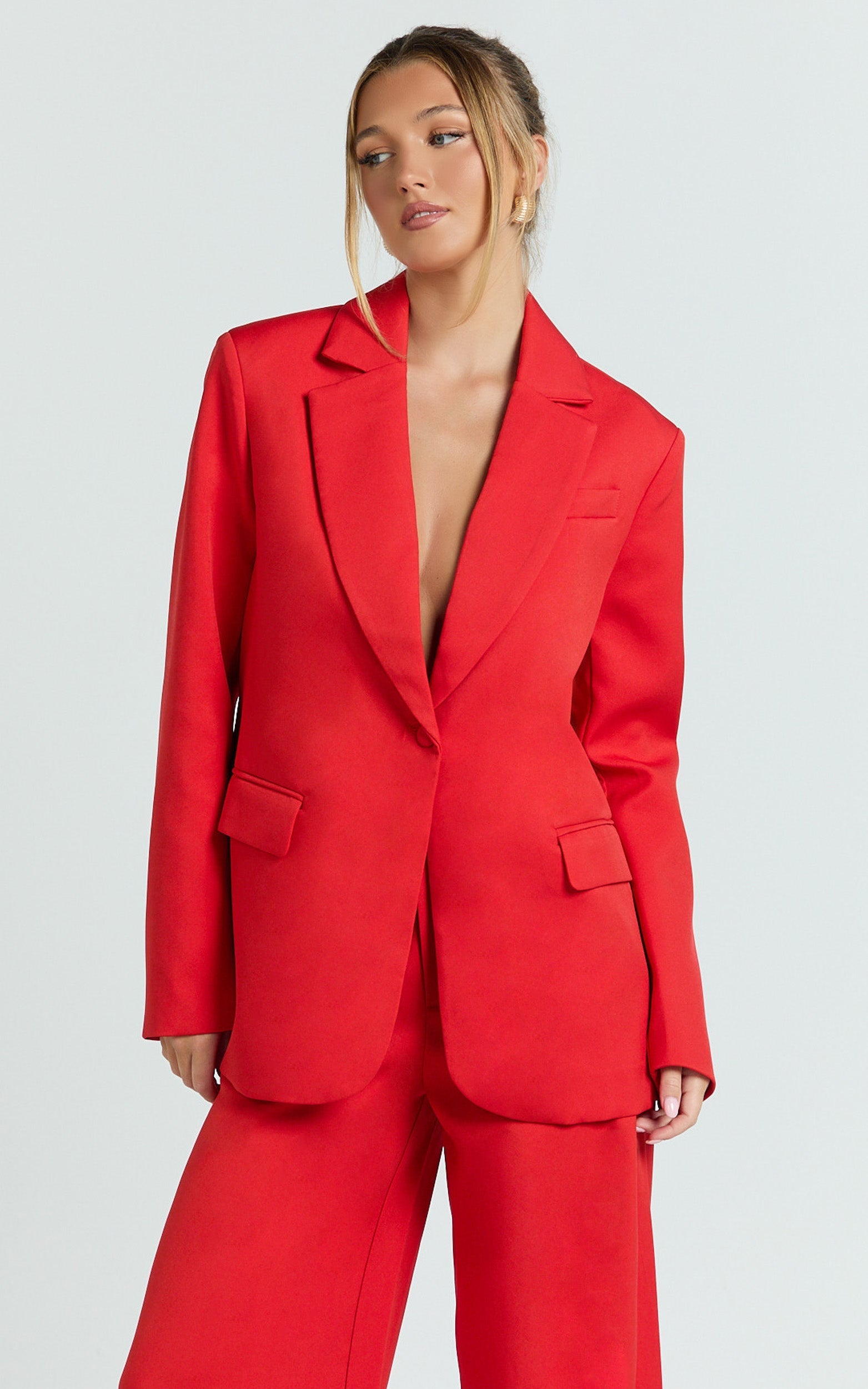 Selena Blazer - Oversized Single Breasted Blazer in Red