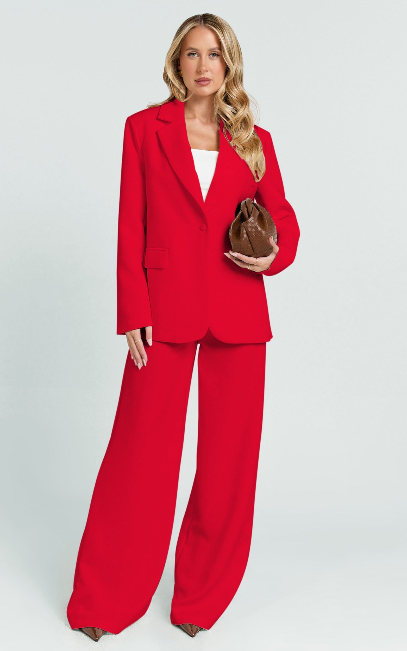 Selena Pants - High Waisted Wide Leg Tailored Pants in Red