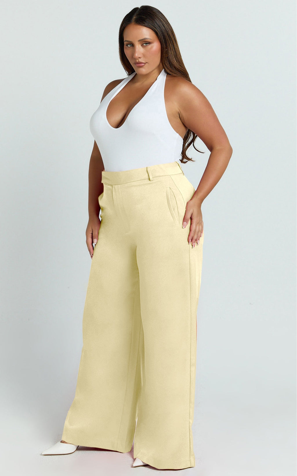 Selena Pants - High Waisted Wide Leg Tailored Pants in Lemon