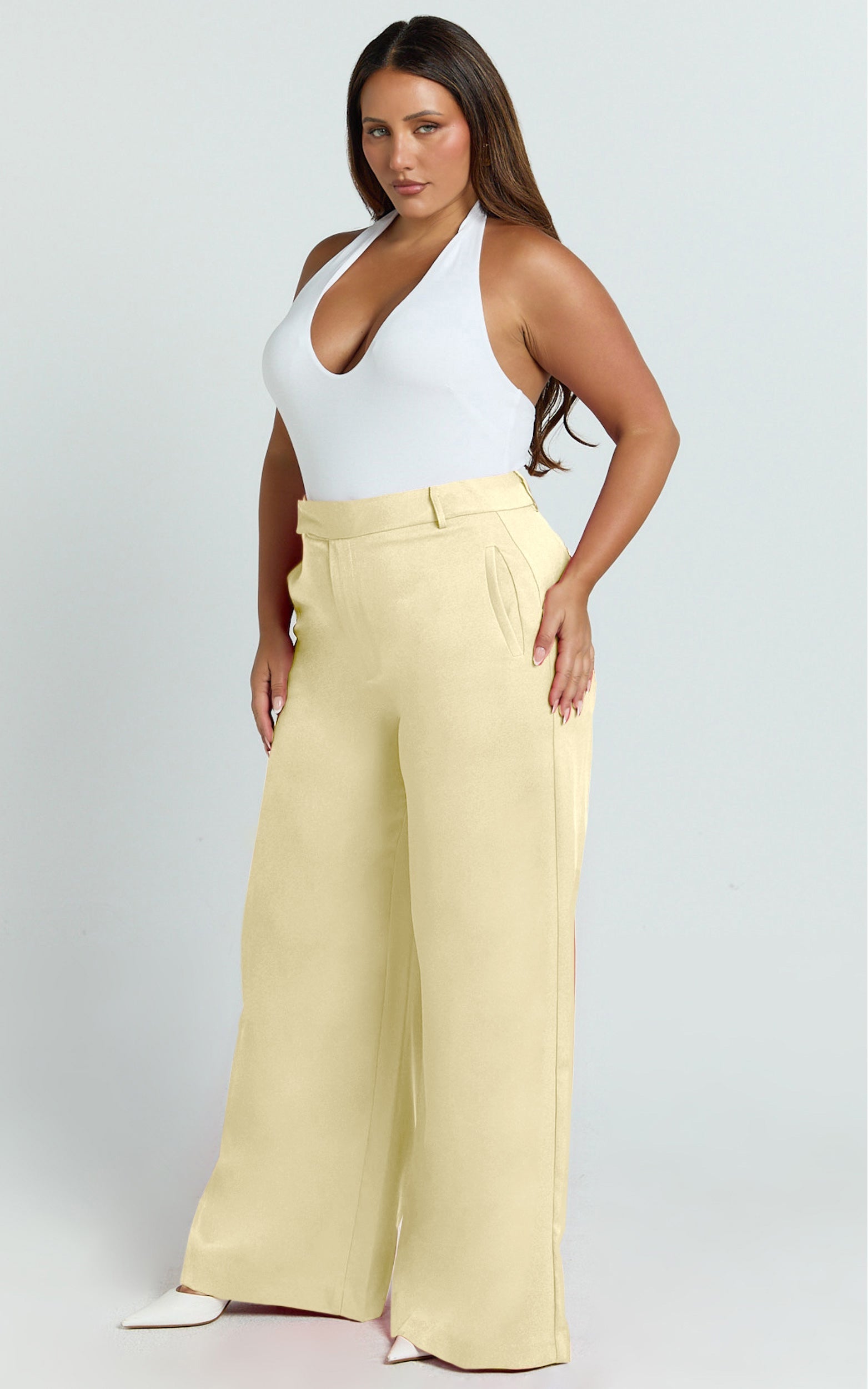 Selena Pants - High Waisted Wide Leg Tailored Pants in Lemon