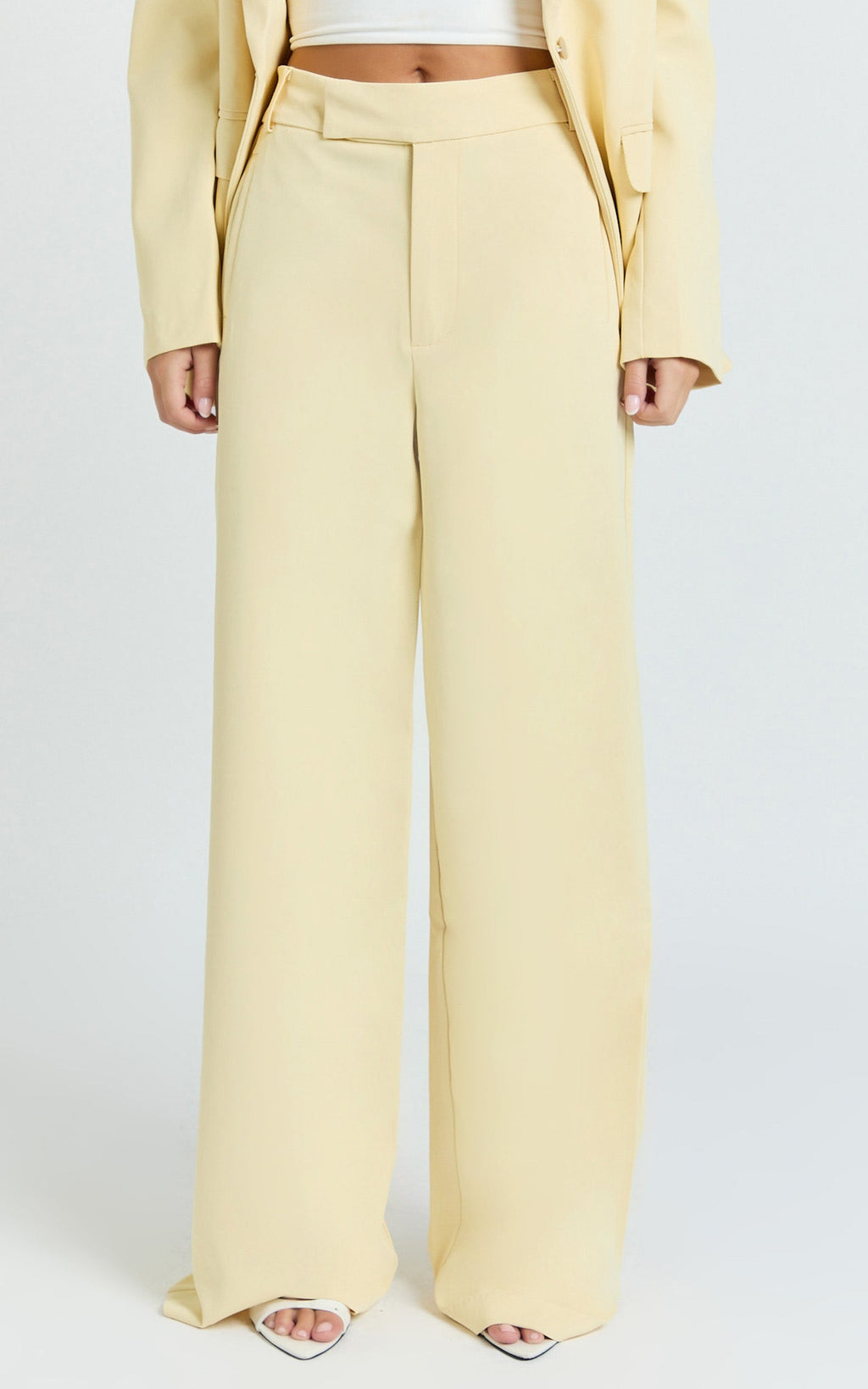 Selena Pants - High Waisted Wide Leg Tailored Pants in Lemon