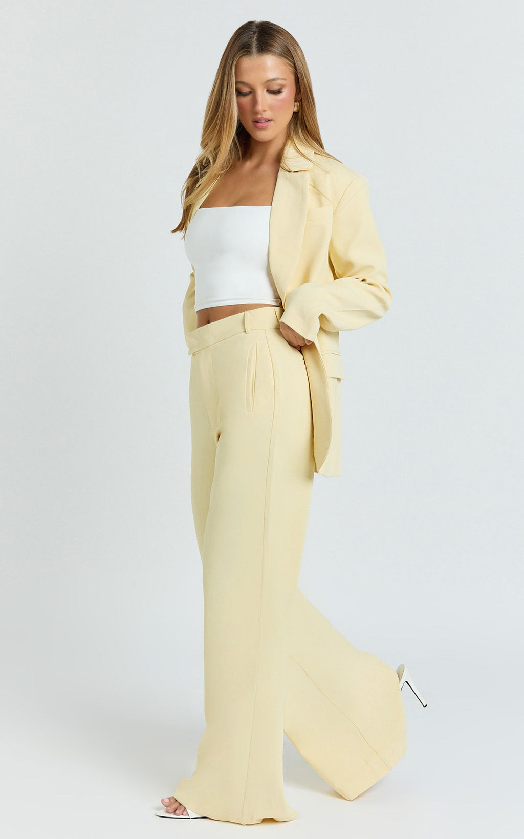Selena Pants - High Waisted Wide Leg Tailored Pants in Lemon
