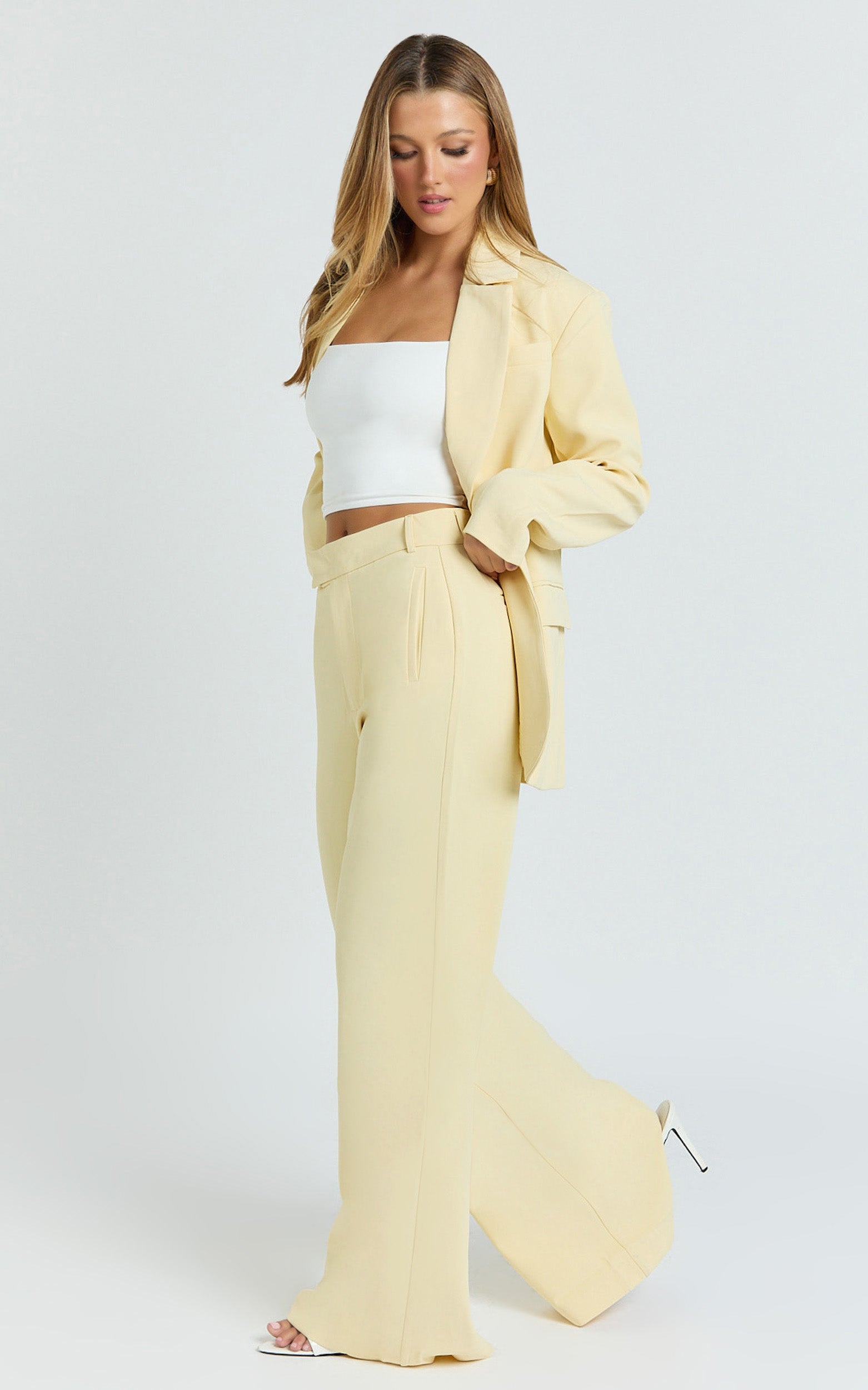 Selena Pants - High Waisted Wide Leg Tailored Pants in Lemon