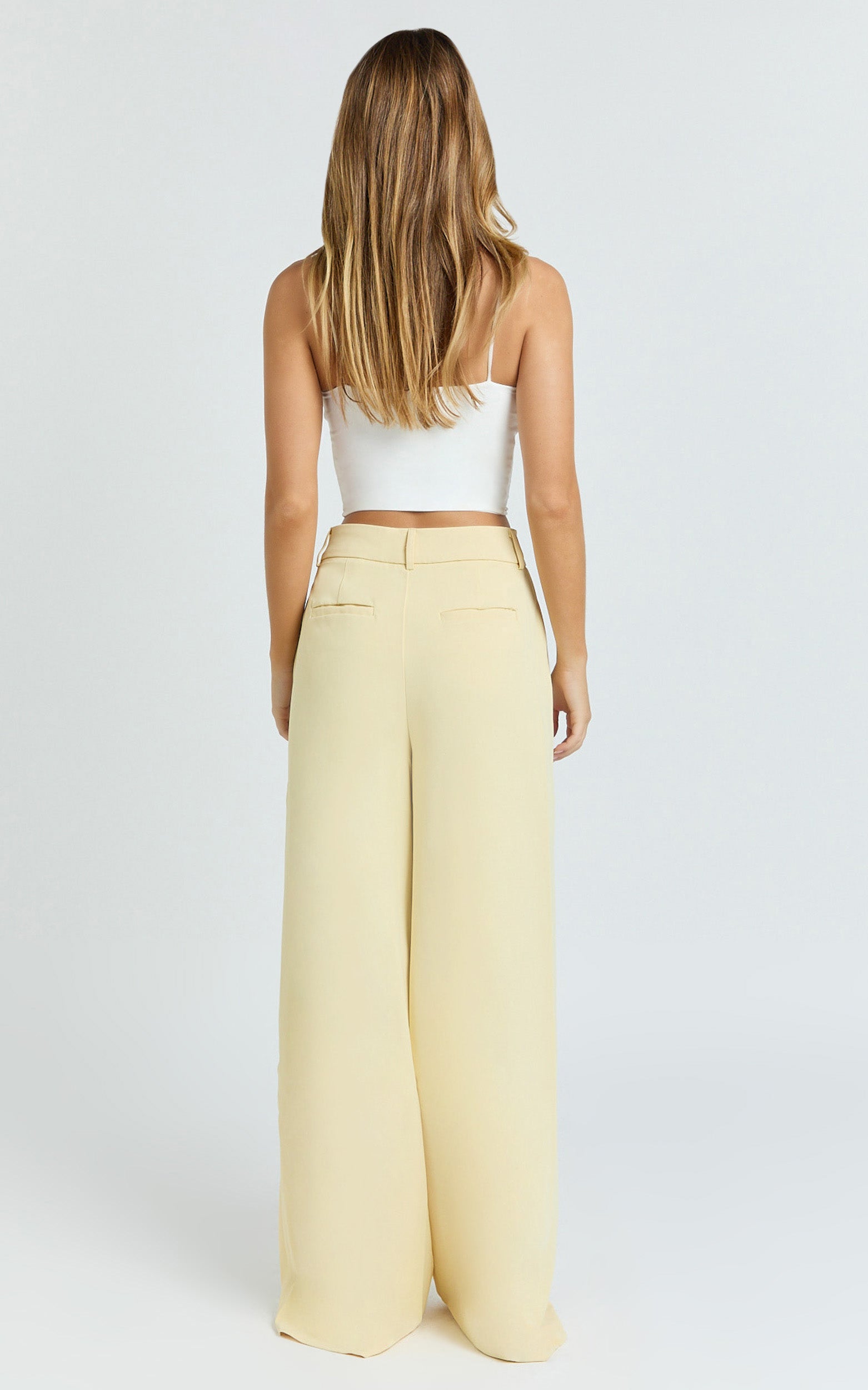 Selena Pants - High Waisted Wide Leg Tailored Pants in Lemon