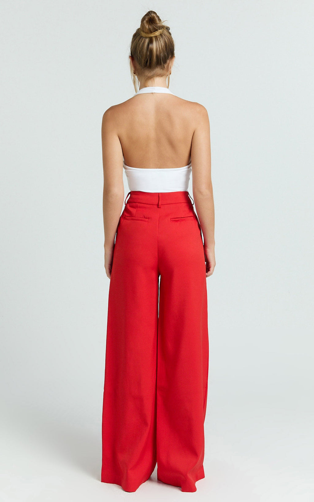 Selena Pants - High Waisted Wide Leg Tailored Pants in Red