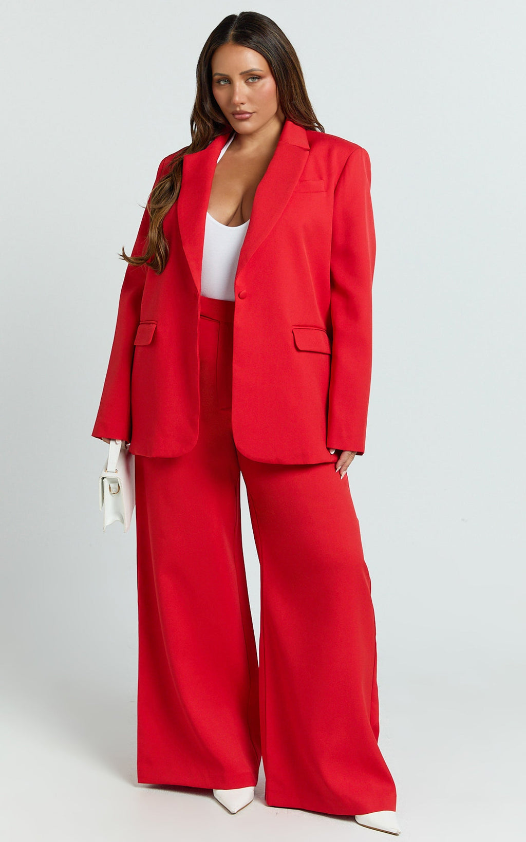 Selena Pants - High Waisted Wide Leg Tailored Pants in Red