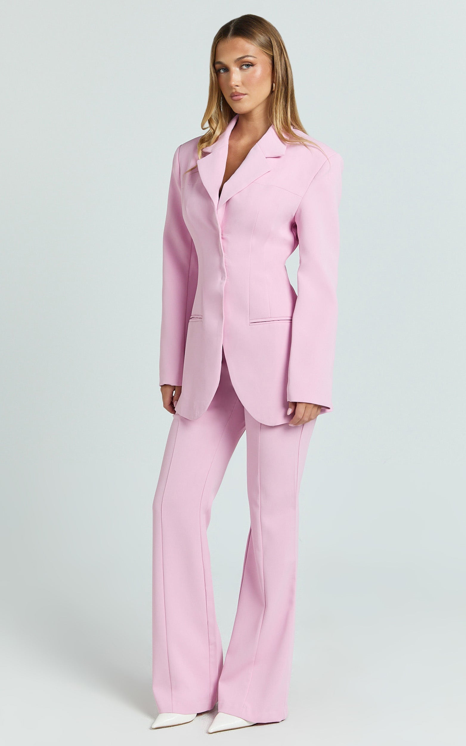 Seville Blazer -  Long Line Notched Lapel Blazer in Pink