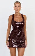 Seville Mini Dress - Racer Back A Line Sequin Dress in Ruby