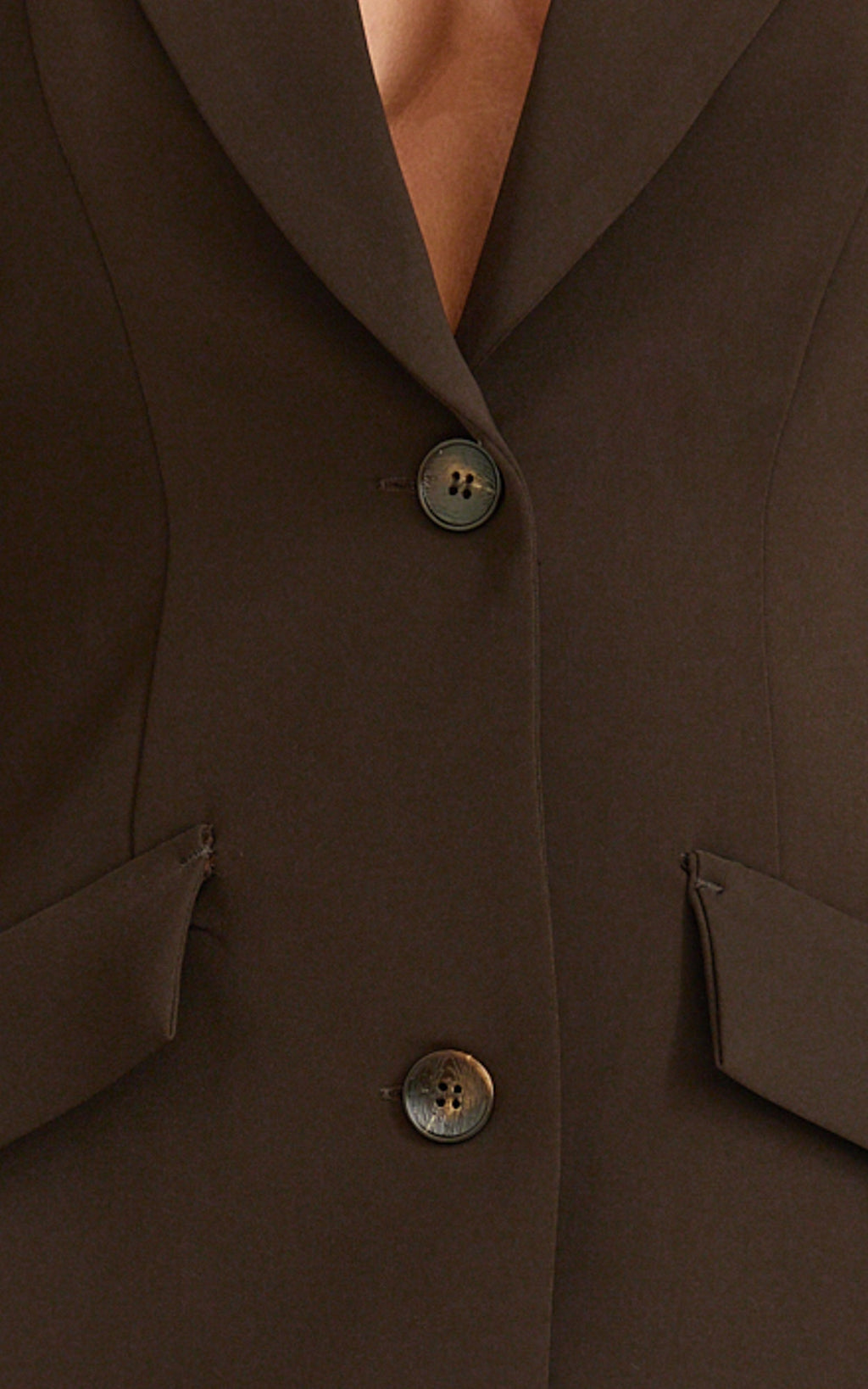 Shelley Mini Dress - Collared Double Breasted Blazer Dress in Dark Chocolate
