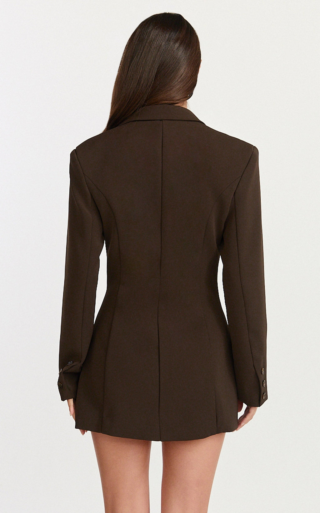 Shelley Mini Dress - Collared Double Breasted Blazer Dress in Dark Chocolate