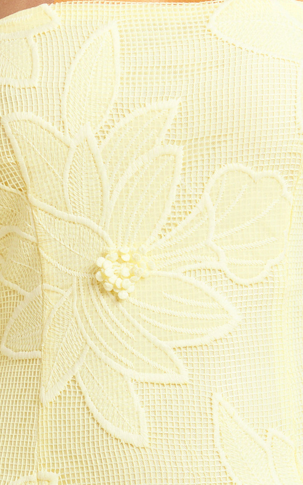 Sienna Midi Dress - Strapless Floral Embroidered Bodycon Dress in Lemon