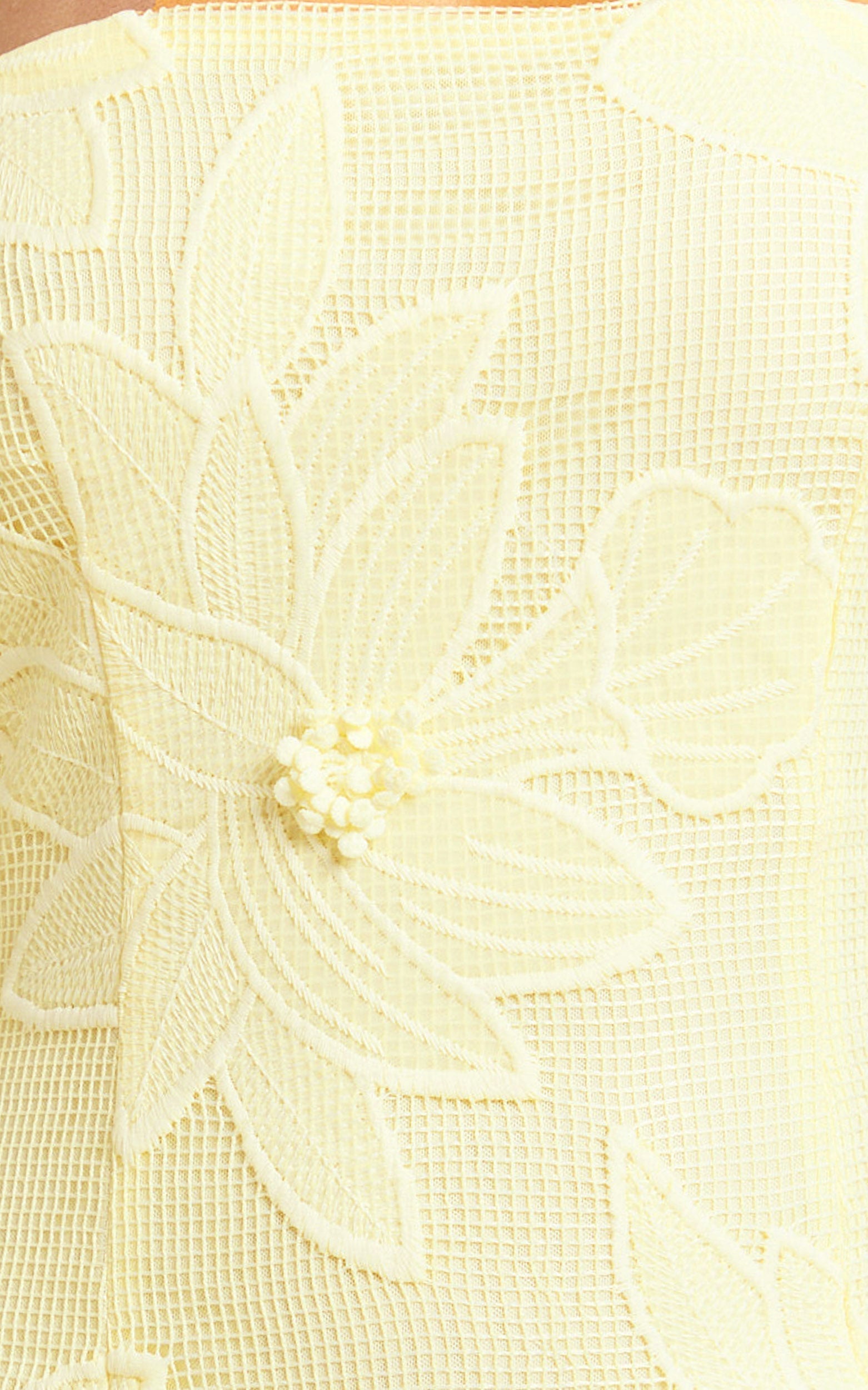 Sienna Midi Dress - Strapless Floral Embroidered Bodycon Dress in Lemon