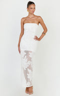 Sienna Midi Dress - Strapless Floral Embroidered Bodycon Dress in White