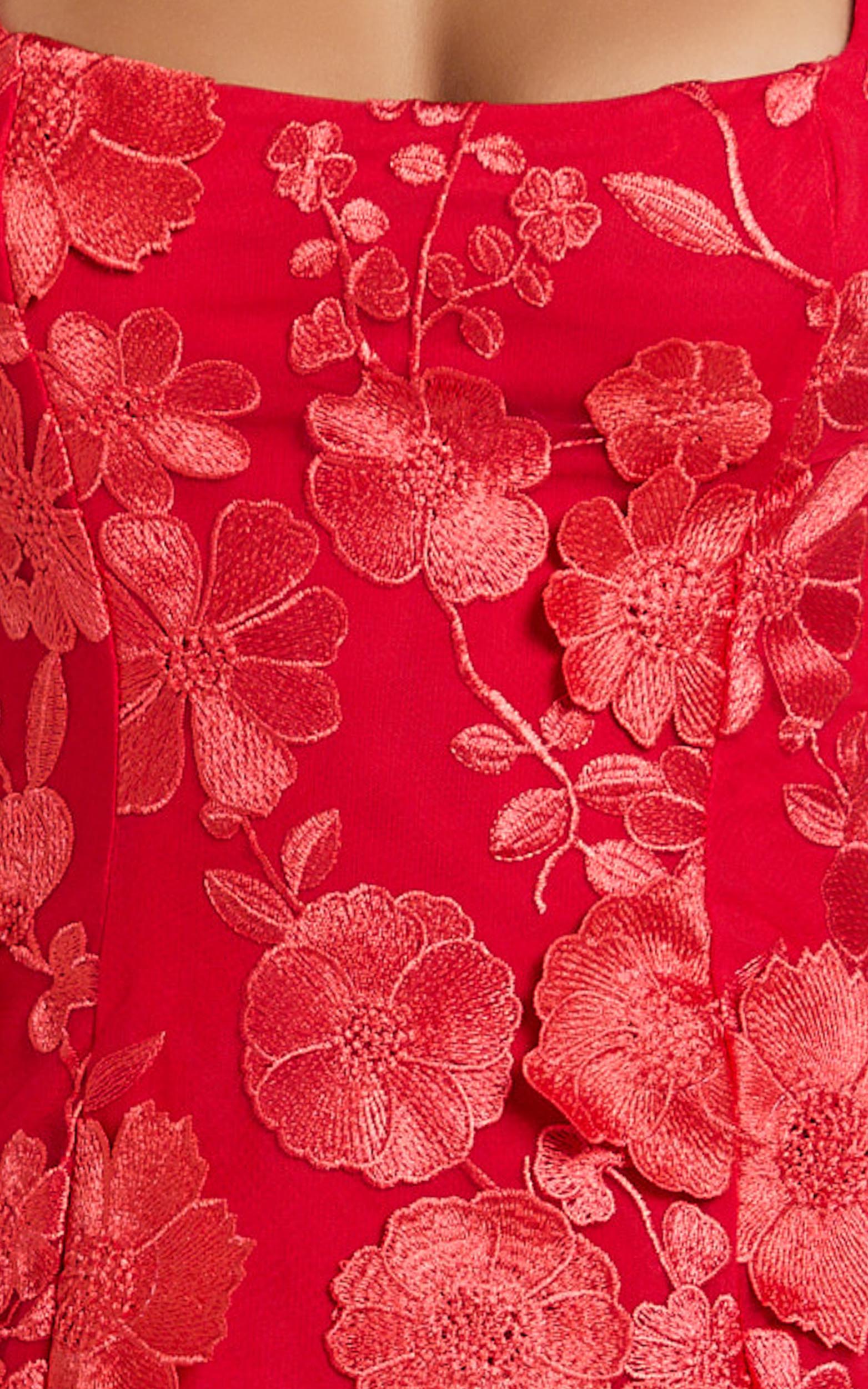 Sienna Mini Dress - 3D Floral Fit And Flare Dress in Red