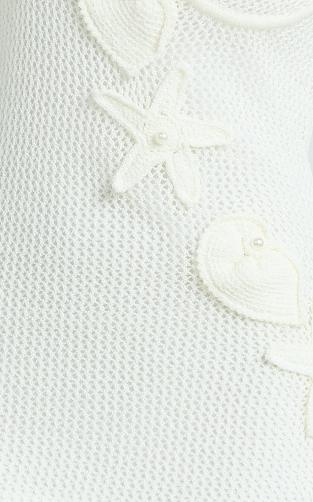 Silvena Mini Dress - Sheer Crochet Knit With Crochet Seashells Dress in Off White