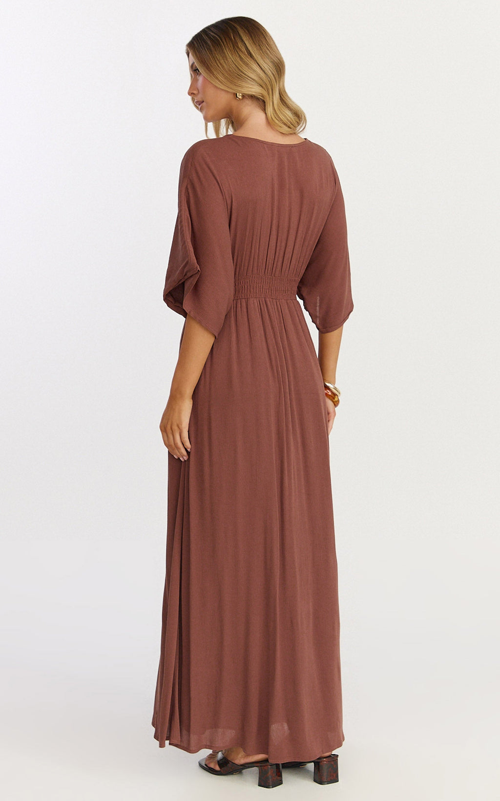 Sitting Pretty Maxi Dress - Short Sleeve Button Down Dress in Chocolate
