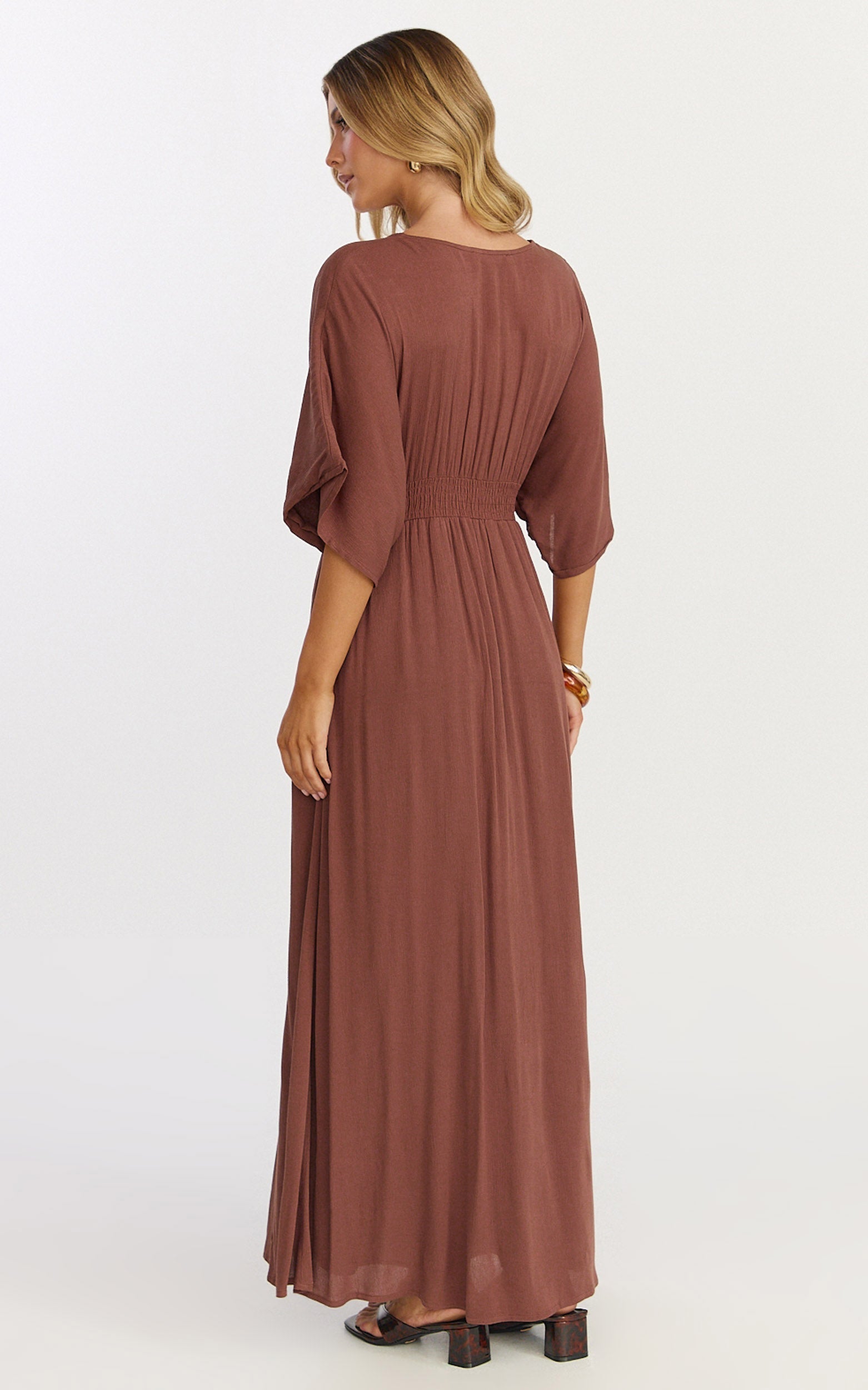 Sitting Pretty Maxi Dress - Short Sleeve Button Down Dress in Chocolate
