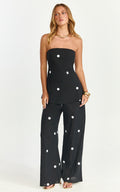 Skye Two Piece Set - Strapless Longline Top and Pant Set in Black Polka Dot