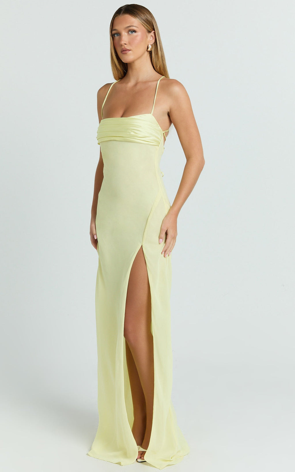Sonya Maxi Dress - Cowl Neck Asymmetric Fit And Flare Dress in Lemon