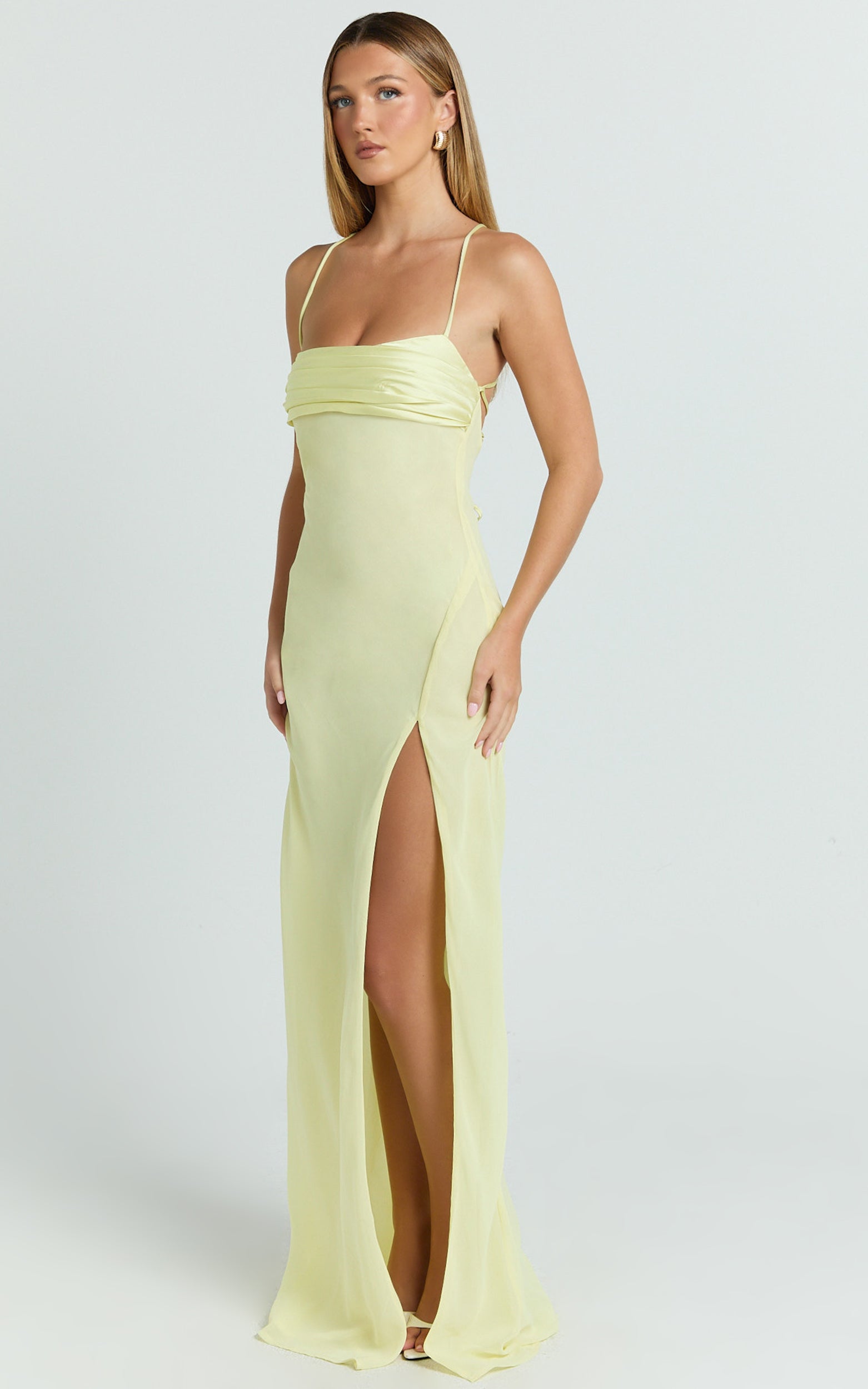 Sonya Maxi Dress - Cowl Neck Asymmetric Fit And Flare Dress in Lemon