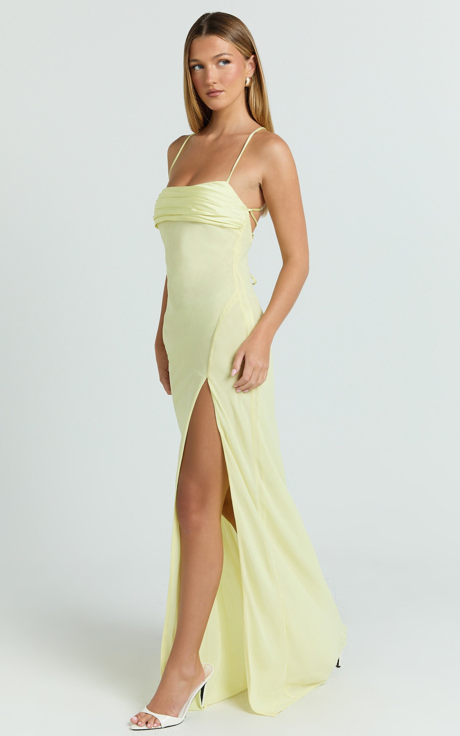 Sonya Maxi Dress - Cowl Neck Asymmetric Fit And Flare Dress in Lemon