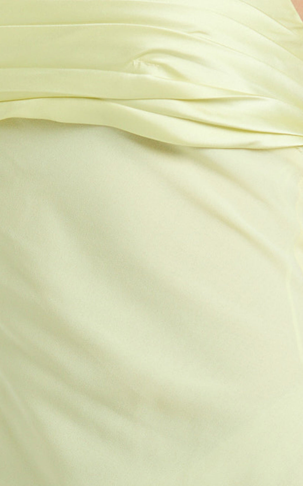 Sonya Maxi Dress - Cowl Neck Asymmetric Fit And Flare Dress in Lemon