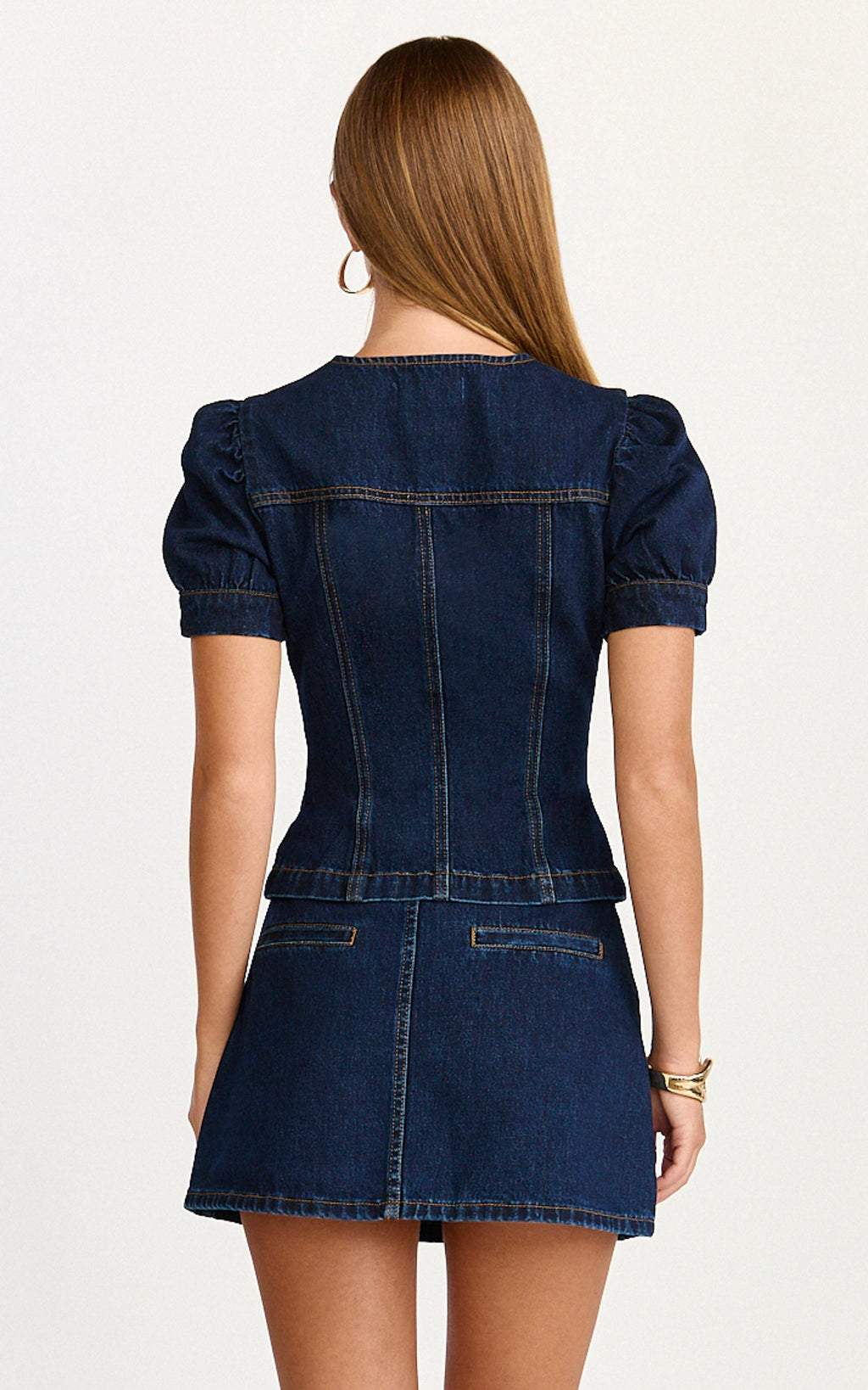 Sophie Top - Puff Sleeve Button Down Denim Top in Indigo