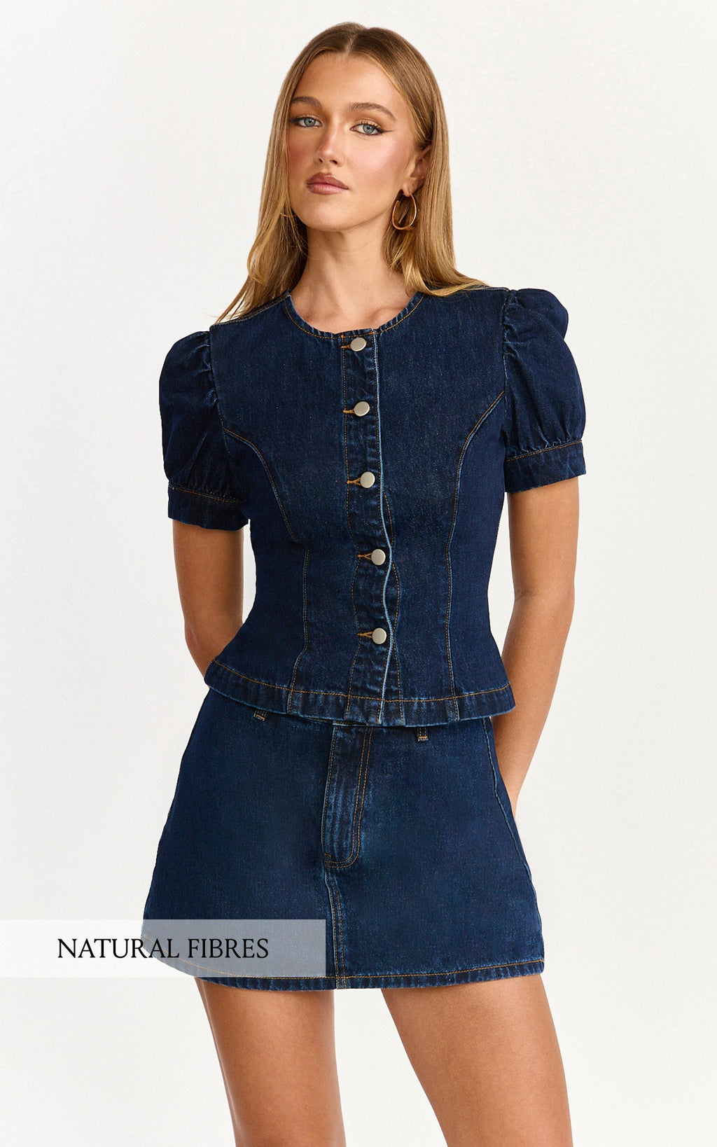 Sophie Top - Puff Sleeve Button Down Denim Top in Indigo
