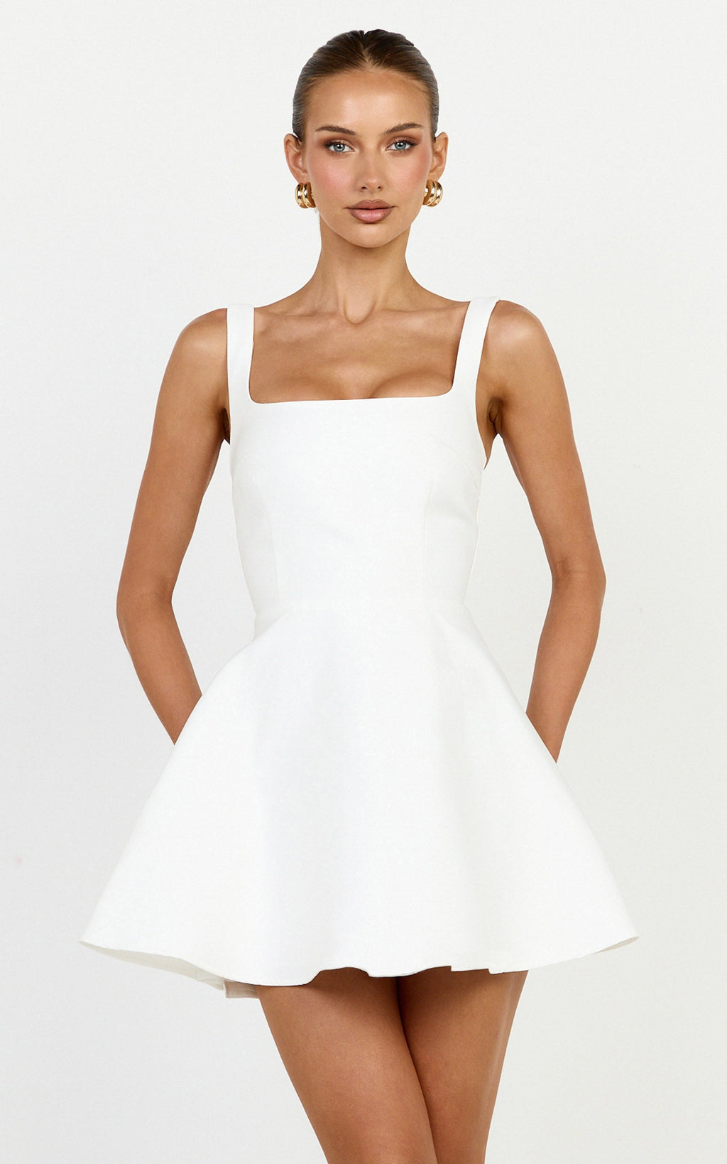 Talia Mini Dress - Scoop Neck Fit And Flare Dres in White