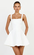 Talia Mini Dress - Scoop Neck Fit And Flare Dres in White