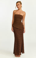 Talia Two Piece Top and Skirt Set - Strapless Top and Lace Maxi Skirt Set in Chocolate