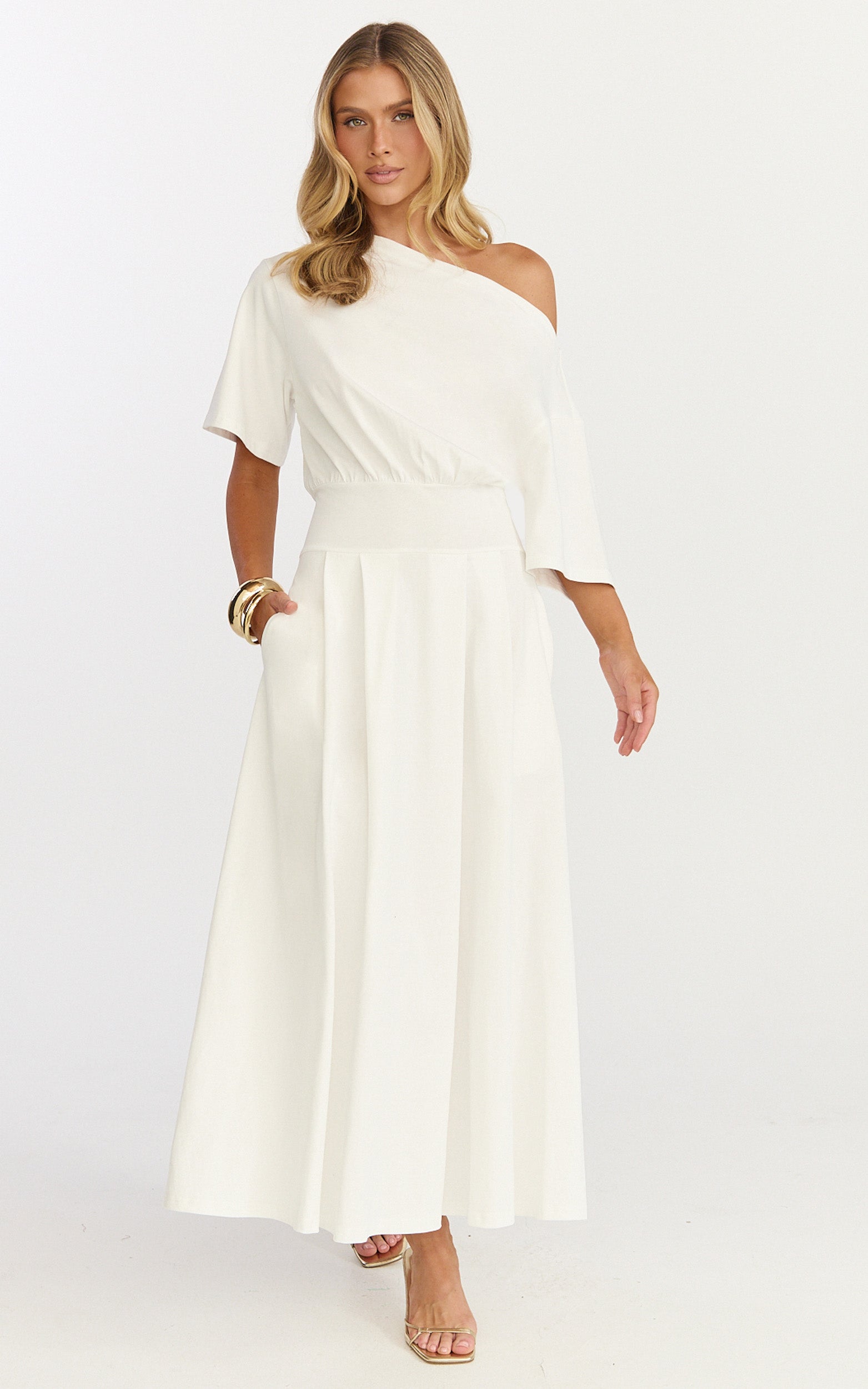 Tami Midi Dress - Off Shoulder Dress in White