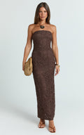 Tamika Midi Dress - Crochet Strapless Column Dress in Chocolate