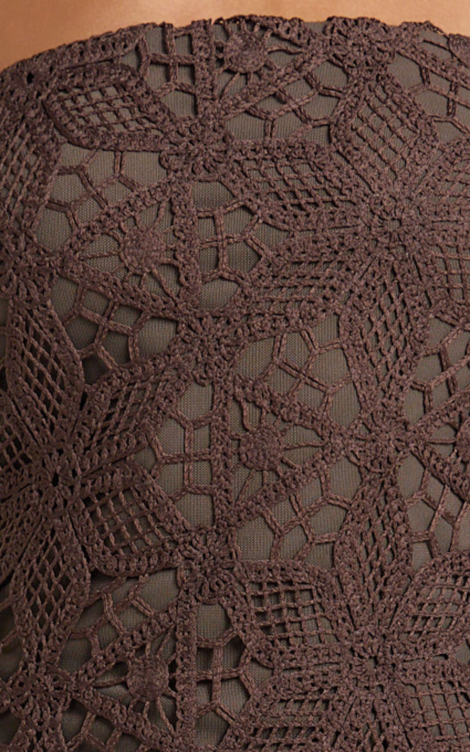 Tamika Midi Dress - Crochet Strapless Column Dress in Chocolate