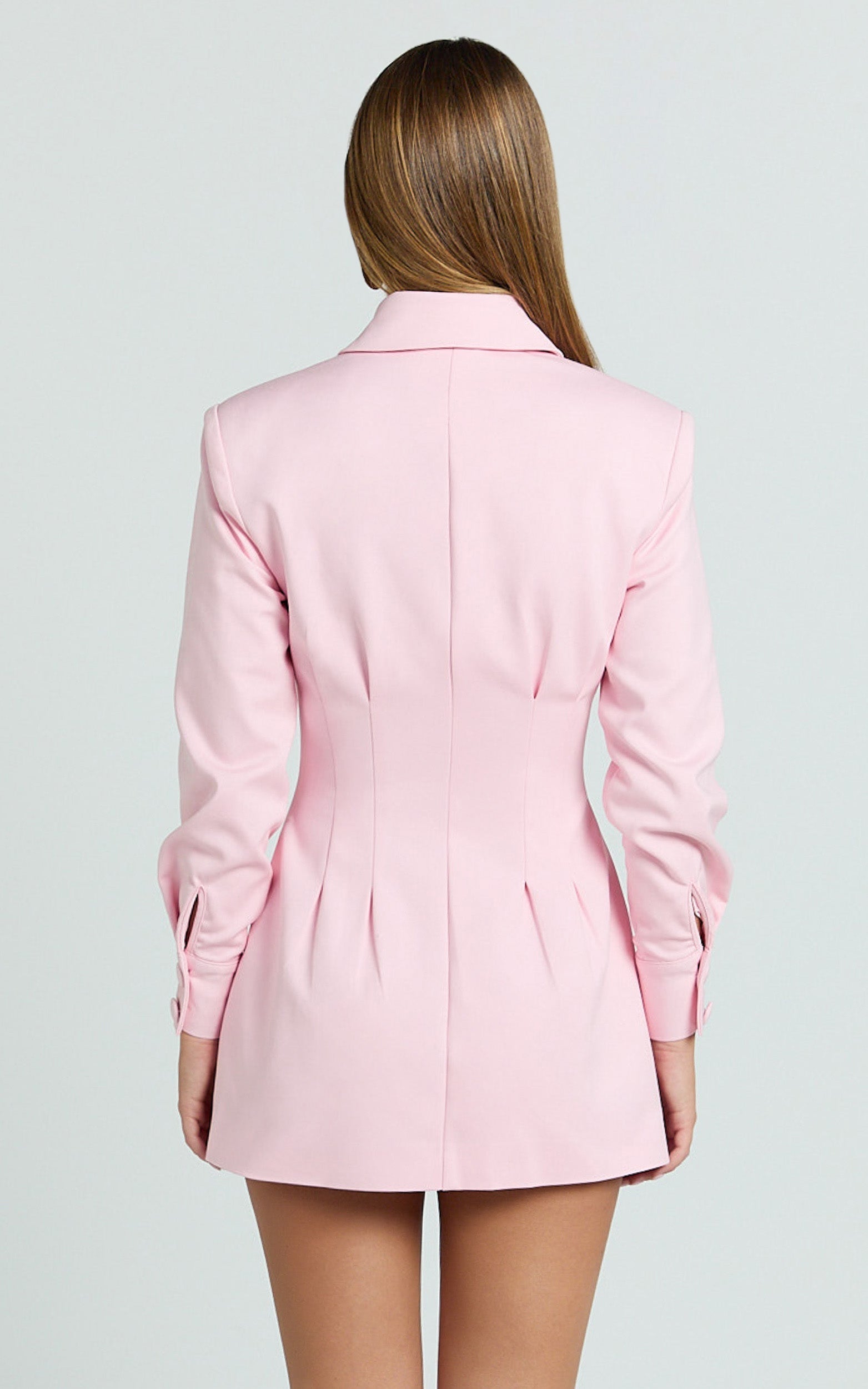 Thelma Mini Dress - Button Front Pleat Waist Tulip Skirt Shirtdress in Pink
